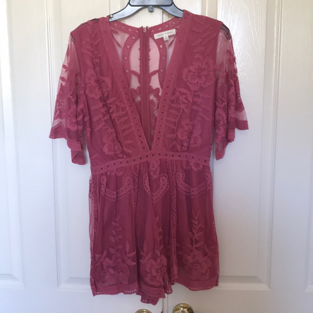 Honey Punch Pink Lace Romper